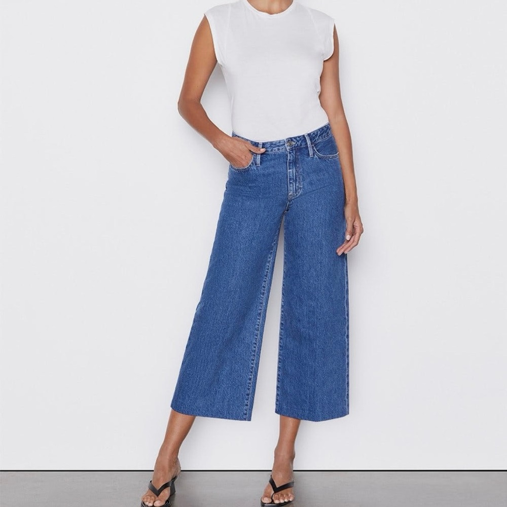 FRAME Denim High Rise Wide Leg Crop Jeans Medium Blue Wash Size 29